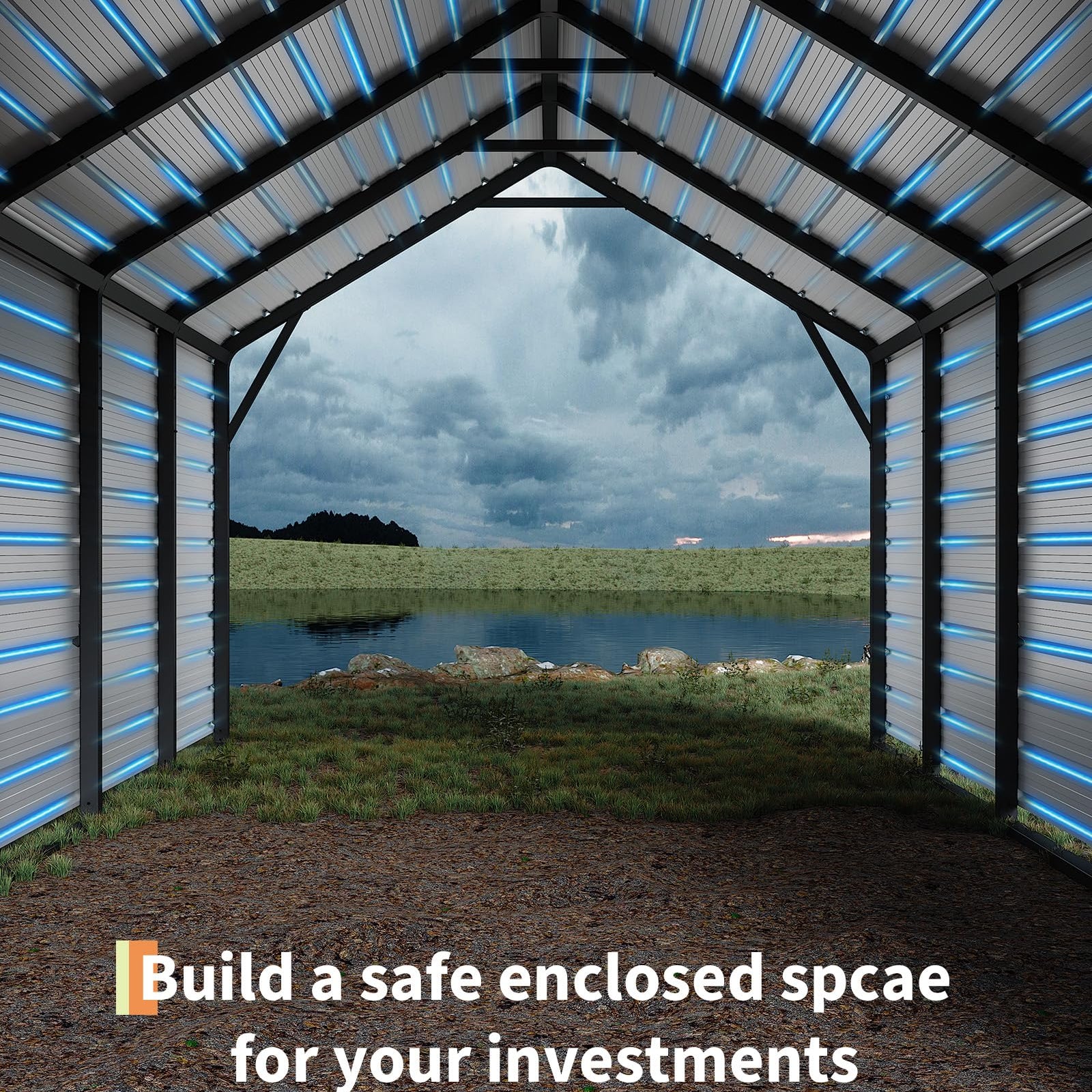 Garvee 13'x26'x11' Enclosed Oversized Metal Carport, Steel Heavy Duty Carport for All-Weather, Permanent Shelter for Full-Size Pickup Trucks, Boats, and Tractors, N.W. 1,000 Lbs