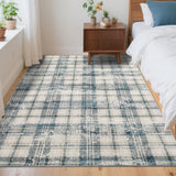 Garvee Washable 4x6 Area Rug Tartan Plaid Non-Slip Entryway Rug, Neutral Farmhouse Living Room Rug Soft Stain Resistant Low Pile Throw Rugs for Entrance Hallway Bedroom Kitchen Nursery, Blue&Beige - Blue & Beige