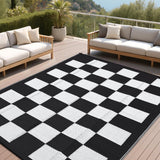 Garvee Large Waterproof Outdoor Rug 10x14 Plastic Straw UV-Resistant Reversible Foldable Checkboard Mat for Picnic Deck Backyard - Black & White