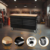Garvee 9-Drawer Large Rolling Tool Chest, 61" Mobile Tool Storage Cabinet with Wheels and Wood Top, Garage Tool Box Organizer with Anti-Slip Liner for Warehouse, Workshop