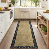 Garvee Bordered Yellow 2x6 Entryway Rug Floral Bordered Runner Rug Non-Slip Low Pile Soft Polyester Washable Stain-Resistant Lightweight for Hallway Kitchen - Yellow|Black Bordered
