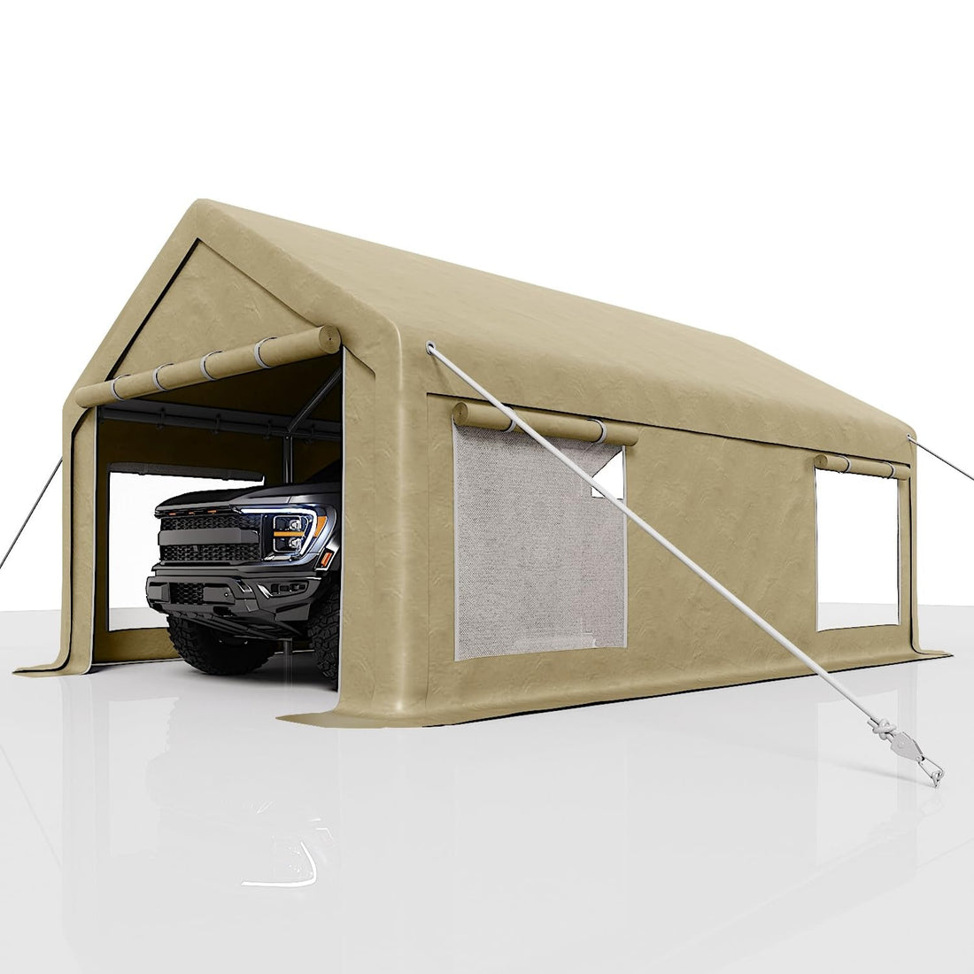 Garvee 13' X 20' Heavy Duty Carport with 8 Reinforced Leg Poles & 14 mil PE Canopy, 4 Roll-Up Doors for Pickup Truck & Boat, Yellow