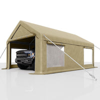 Garvee 13' X 20' Heavy Duty Carport with 8 Reinforced Leg Poles & 14 mil PE Canopy, 4 Roll-Up Doors for Pickup Truck & Boat, Yellow
