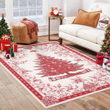Garvee Christmas Tree Print Area Rug 9x12 - Soft Velvety Fabric, Non-Slip TPR Backing - Washable, Foldable - Red, Ultra-Thin Carpet for Bedroom & Living Room - Red