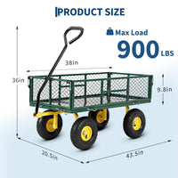 Garvee 900 lbs Heavy Duty Steel Garden Wagon Cart – 2-in-1 Utility Yard Cart, Removable Mesh Sides, 10" All-Terrain Tires, 180° Rotating Handle – Perfect for Lawn and Outdoor Gardening – Yellow Hub, Dark Green Frame, Black Handle
