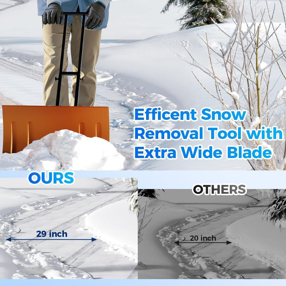 Garvee 29"W X 19.68"H Snow Pusher Shovel with Wheels,Heavy Duty Steel Snow Shovel with Wheels,Angled Blade Efficient Snow Removal With5-Position Angled Blade & Adjustable Handle for Doorway, Sidewalk