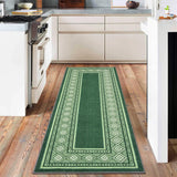 Garvee Modern Neutral Bordered Runner Rugs, Green 2'X6' Soft Washable Non Slip Solid Geometric Long Throw Carpet for Living Room Bedroom Dining Nursery Apartment Dorm Office Farmhouse Hallway Entrway - Green