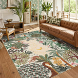 Garvee Jungle Animal Area Rug 8x10 Soft Faux Wool Non-Slip Rubber Backing Machine Washable Low Profile Indoor Living Room Bedroom Dining - Beige