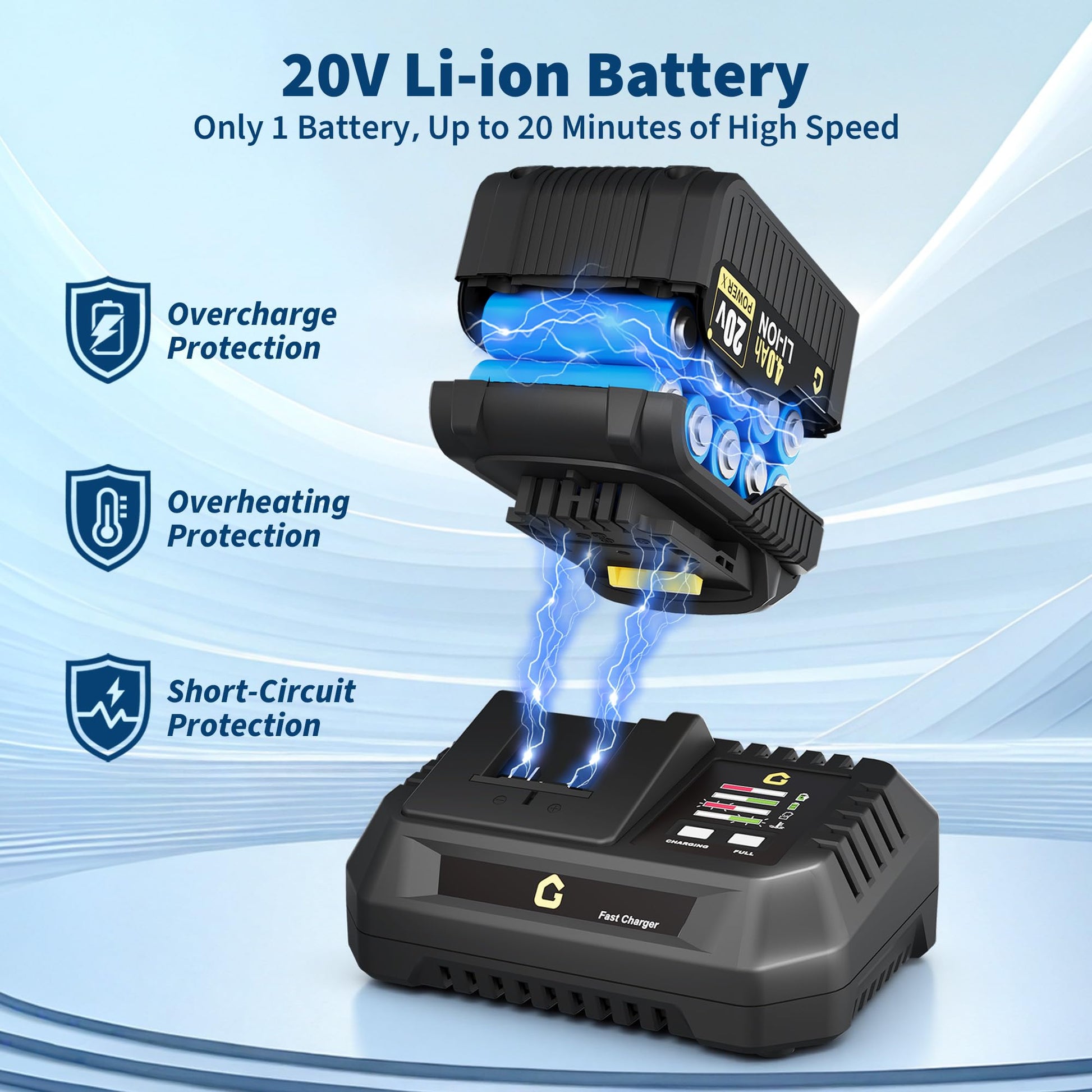 Garvee Leaf Blower Cordless Brushless- 20V Electric Leaf Blower 700CFM & 2 Speed Modes with Charger, 1*4.0Ah Battery Powered for Lawn Care,Yellow