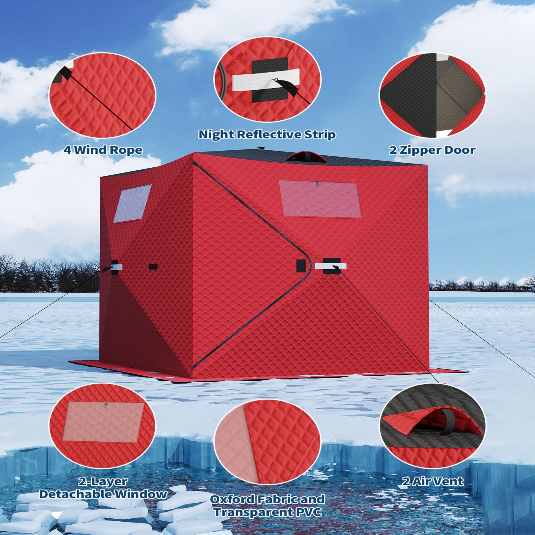 Garvee Pop-up Ice Fishing Tent for 2 Persons, Insulated & Waterproof, Sturdy Frame & Quick Setup, 210D Oxford Fabric, Windproof & Snowproof, Includes Carry Bag & Anchors, Outdoor Ice Fishing