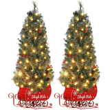 Garvee 4.5ft Small Prelit Christmas Tree with 85 LED Lights, Tabletop Xmas Tree with Sleigh Base, Red Berries, Lighted Artificial Pine Christmas Tree for Home Party Decoration, 2 PCS - 4.5ft - 85 Lights(2 Pack)