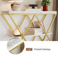 Garvee Farmhouse 3-Tier Console Table in X-Shaped Design with Open Shelves for Entryway and Hallway, White