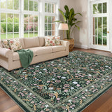 Garvee Floral 9x12 Area Rug Vintage Boho Plush Soft Faux Wool Non-Slip Stain Resistant Dark Green Living Room Bedroom - Dark Green