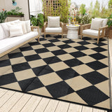 Garvee Outdoor Black & Coffee 8x10 Plastic Straw Rug Waterproof Reversible Polypropylene Durable UV Resistant Patio Deck Camping Picnic - Black & Coffee