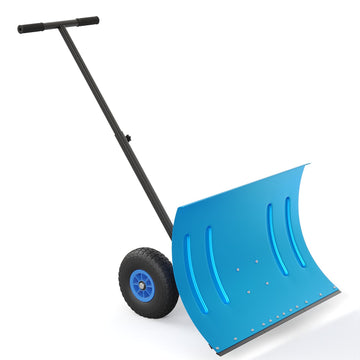 Garvee Snow Shovel with Wheels 29"W X 20" H Steel Adjustable Handle Dual-Wheel Heavy Duty Replaceable Blade Driveway Sidewalk