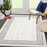 Garvee 8x10 Area Rug Modern Bordered Print Low Pile Faux Wool Non-Slip Stain-Resistant Machine Washable Living Room Bedroom Dining Room - Beige