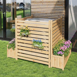 Garvee Privacy Fence Panels Wood Outdoor Screens with Planter Box, Freestanding Stability, Weather-Resistant Solid Wood, 3-Panel Set for Backyard Patio Pool - Wood