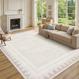 Garvee Extra Large Area Rug 10x13 Washable Rug Non Slip Stain-Resistant, Modern Geometric Border Carpet, Non Shedding Low Pile Floor Covering, Soft Neutral Mat for Open Spaces Offices, Cream - Beige