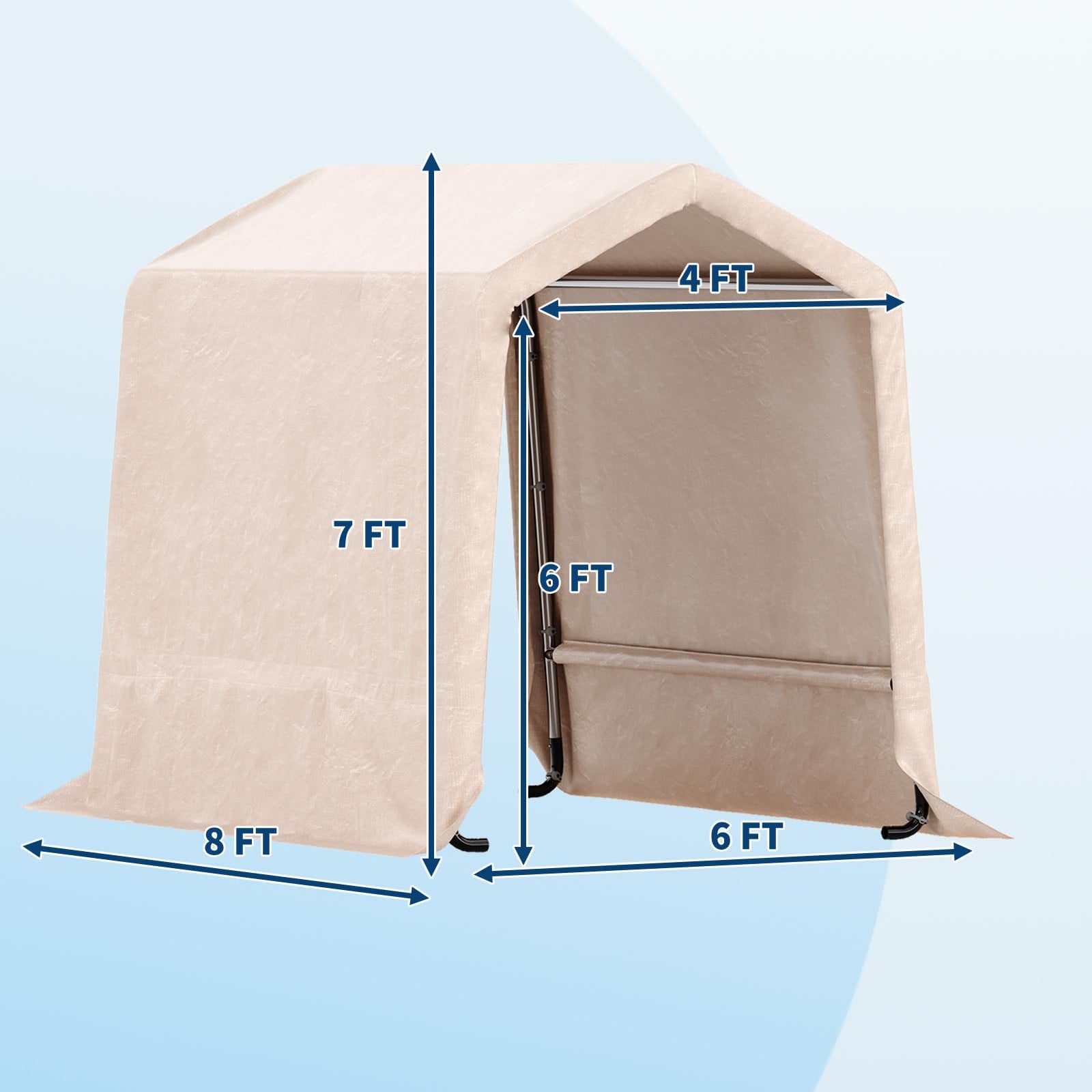 Garvee 6x8FT Outdoor Portable Storage Shed with Roll-Up Door & Vent, 240G Heavy-Duty Shelter Waterproof PE Tarp, UV-Resistant Storage Sheds for Motorcycle, Firewood, Garden and Tools