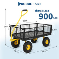Garvee 900 lbs Heavy Duty Steel Garden Wagon Cart – 2-in-1 Utility Yard Cart, Removable Mesh Sides, 10" All-Terrain Tires, 180° Rotating Handle – For Gardening, Lawn, Outdoor Transport – Black Body, Yellow Hubs