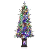 Garvee 4.5ft Christmas Tree with 150 Multicolor Led Lights, Pre-Lit Snow Flocked Christmas Tree with Elk Potted Base, Holiday Xmas Tree Decoration for Home, Entrances, 1 PCS - 