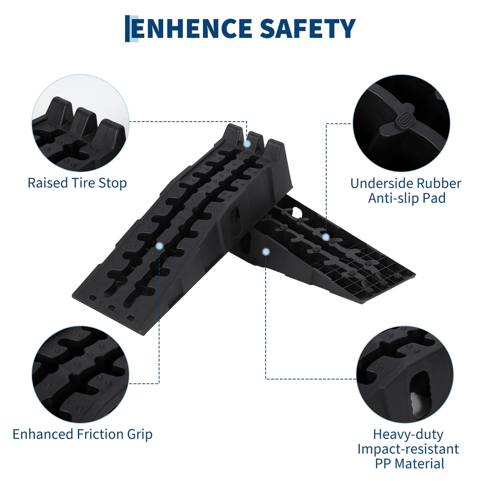 GARVEE car ramp detail with raised tire stop underside rubber anti-slip pad and friction grip