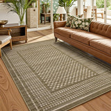 Garvee Washable 8x10 Area Rug Plaid Soft Low-Pile Polyester Non-Slip Stain-Resistant Foldable Living Room Bedroom Dining - Brown