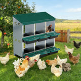 Garvee 6 Compartment Chicken Nesting Boxes, Roll Away Egg Collection Nest Box with Perch and Lid, Green - Green