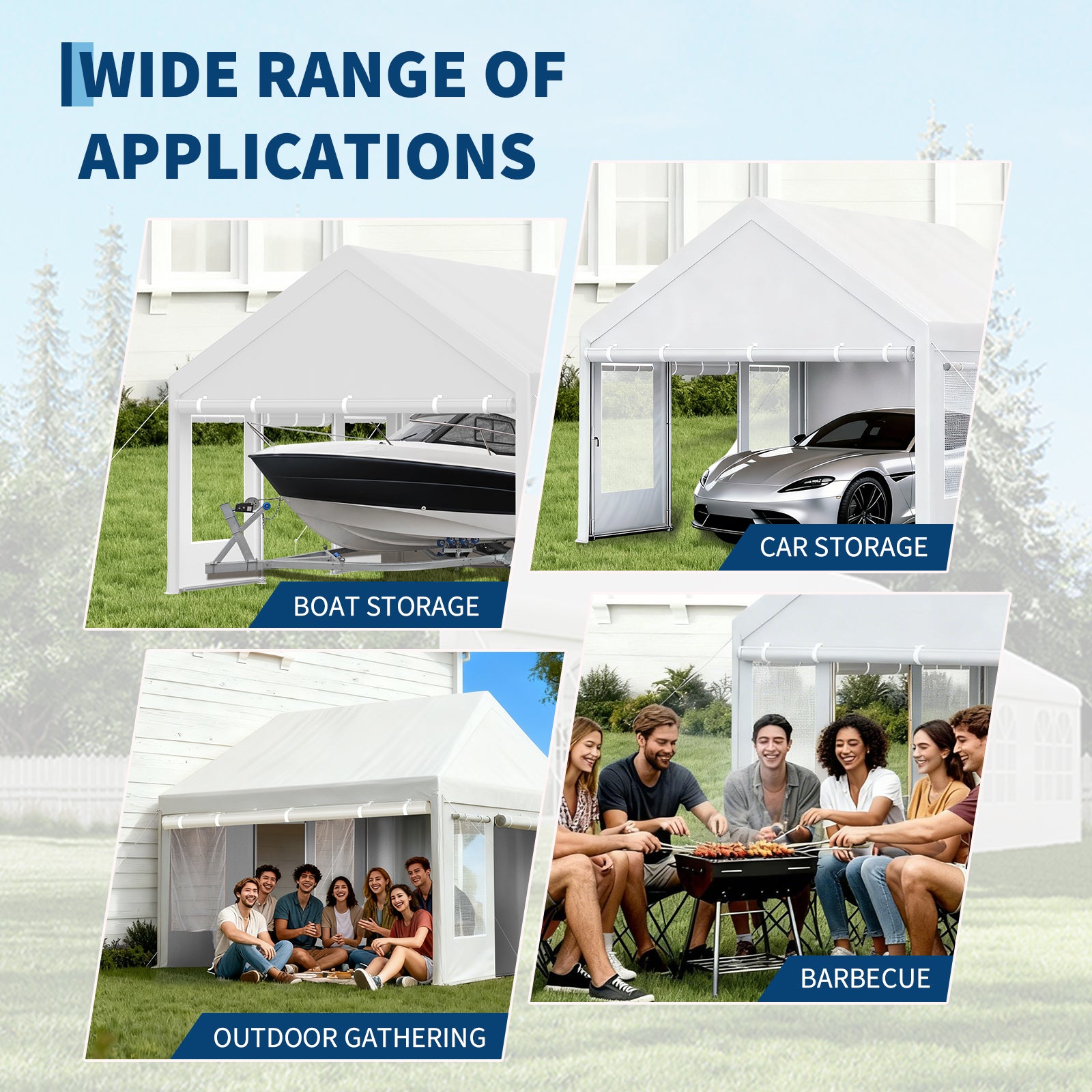 Garvee Heavy Duty Carport 13x20 FT Portable Garage with 4 Doors & 4 Windows, Reinforced Galvanized Steel Frame, Waterproof PE Tarp, Roll-Up Mesh Windows, Yellow, Outdoor Shelter for Cars & Gatherings