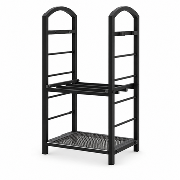 Garvee 30" 2-Tier Firewood Rack, 165 lb Wrought Iron Log Holder with 4 Tool Hooks for Fireplace, Patio & Deck, Black