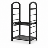 Garvee 30" 2-Tier Firewood Rack, 165 lb Wrought Iron Log Holder with 4 Tool Hooks for Fireplace, Patio & Deck, Black - Black