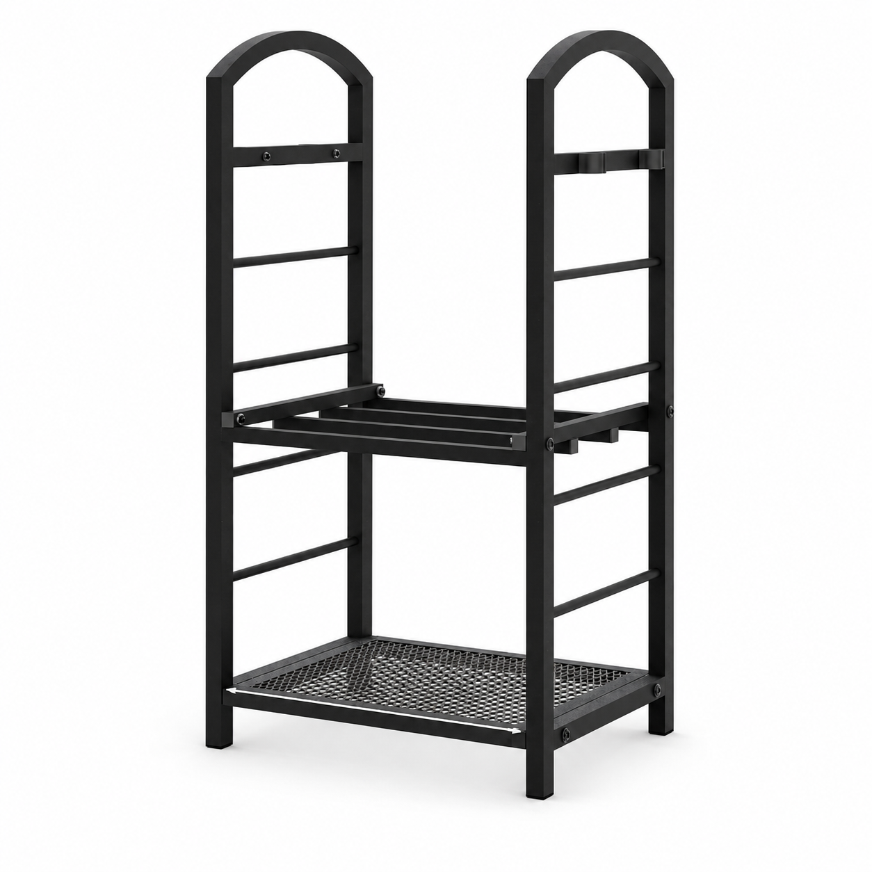Garvee 30" 2-Tier Firewood Rack, 165 lb Wrought Iron Log Holder with 4 Tool Hooks for Fireplace, Patio & Deck, Black