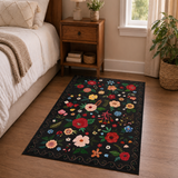 Garvee Vintage Floral Black 2x3 Non-Slip Washable Area Rug - Ultra-Soft Low Pile Farmhouse Carpet for Bedroom, Living Room - Black