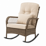 Garvee Outdoor Wicker Rocking Chair with Thick Cushions, All-Weather PE Rattan Patio Rocker for Porch, Garden & Balcony, Brown/Beige - Brown / Beige