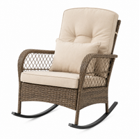 Garvee Outdoor Wicker Rocking Chair with Thick Cushions, All-Weather PE Rattan Patio Rocker for Porch, Garden & Balcony, Brown/Beige