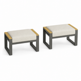 Garvee Outdoor Aluminum Footstools Set of 2, Beige Cushioned Patio Ottomans for Garden, Balcony, Backyard - Beige