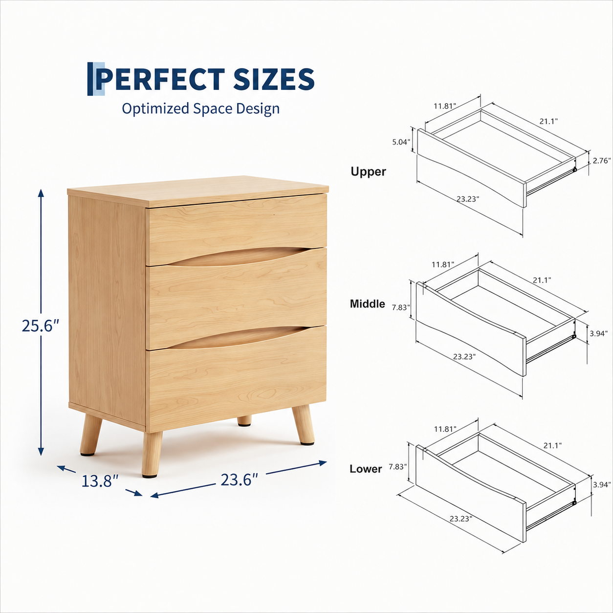 Garvee Compact 3-Drawer Bedside Cabinet Bedside Table - Space-Saving Storage End Table Cabinet, Sturdy Frame, Easy Assembly - Natural Wood Color