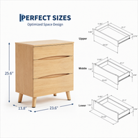 Garvee Compact 3-Drawer Bedside Cabinet Bedside Table - Space-Saving Storage End Table Cabinet, Sturdy Frame, Easy Assembly - Natural Wood Color