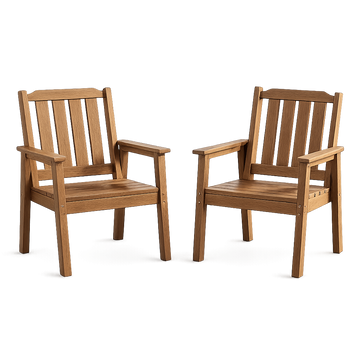 Garvee Outdoor Dining Chairs Set of 2, Patio HDPE Garden Dining Chairs with Ergonomic Wide Seat, Waterproof, Easy Maintain, All-Weather Durable Chairs for Backyard, Deck, and Poolside, Wood
