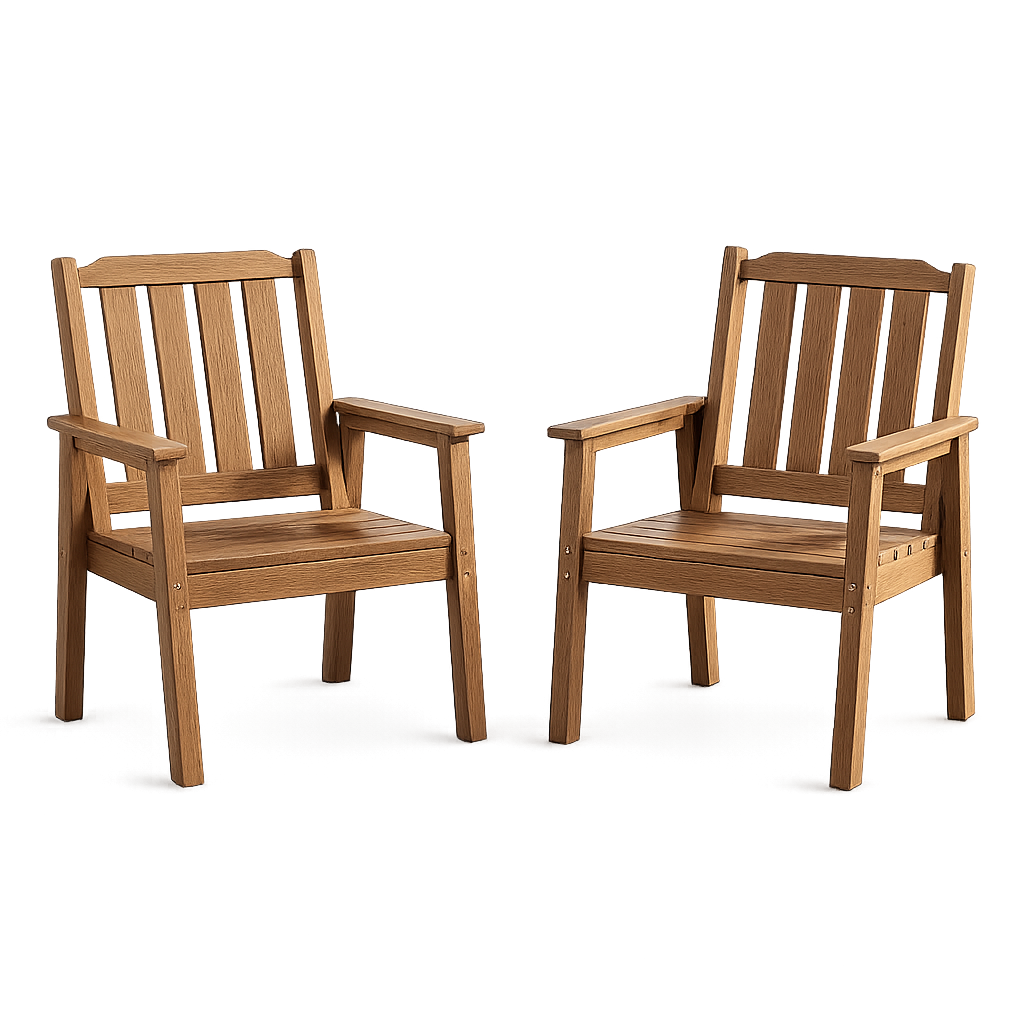 Garvee Outdoor Dining Chairs Set of 2, Patio HDPE Garden Dining Chairs with Ergonomic Wide Seat, Waterproof, Easy Maintain, All-Weather Durable Chairs for Backyard, Deck, and Poolside, Wood