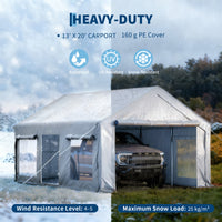 Garvee Heavy Duty Carport 13x20 FT Portable Garage with 4 Doors & 4 Windows, Reinforced Galvanized Steel Frame, Waterproof PE Tarp, Roll-Up Mesh Windows, Yellow, Outdoor Shelter for Cars & Gatherings