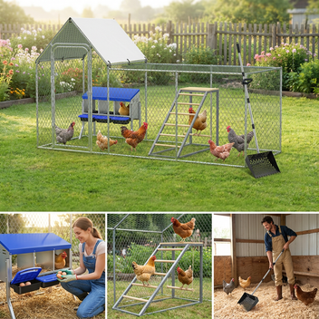 Garvee All-in-One Backyard Chicken Coop Starter Kit: Predator-Proof Walk-In Poultry Run, Roll-Away Nesting Box, Climbing Gym & Adjustable Cleaning spatula - Comfort for 1-4 Hens