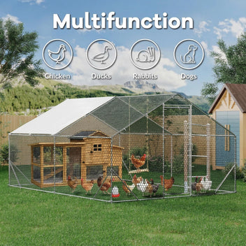 Garvee 19.7' x 9.8' Large Walk-in Chicken Coop Metal Poultry Cage - Waterproof UV Cover - Predator-Proof Outdoor Cage for Farm & Yard
