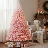 Garvee Pink Christmas Tree, 6ft Snow Flocked Artificial Christmas Tree with LED Warm White Lights & Foldable Metal Stand, Prelit Xmas Tree Holiday Decoration for Home, Office, Party