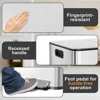 Garvee 16 gallon Stainless Steel Triple Trash Can with Separated Lid and Foot Pedal Recycle Bin Combo for Kitchen and Living Room