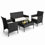 Garvee 4-Piece Rattan Patio Conversation Set with Cushioned Seating & Coffee Table, Black/Cream White - Black / Creamy White