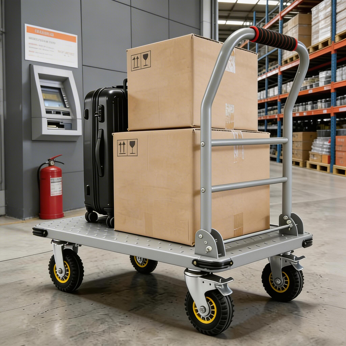 Garvee Platform Truck Cart 1800LBS Capacity Foldable Handle Steel Frame 6" Swivel Wheels with Brakes Warehouse & Moving