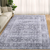 Garvee Washable Rugs with Rubber Backing Non Slip Floral Carpet for Hallways Kitchen Laundry Bedroom Bathroom - Gray