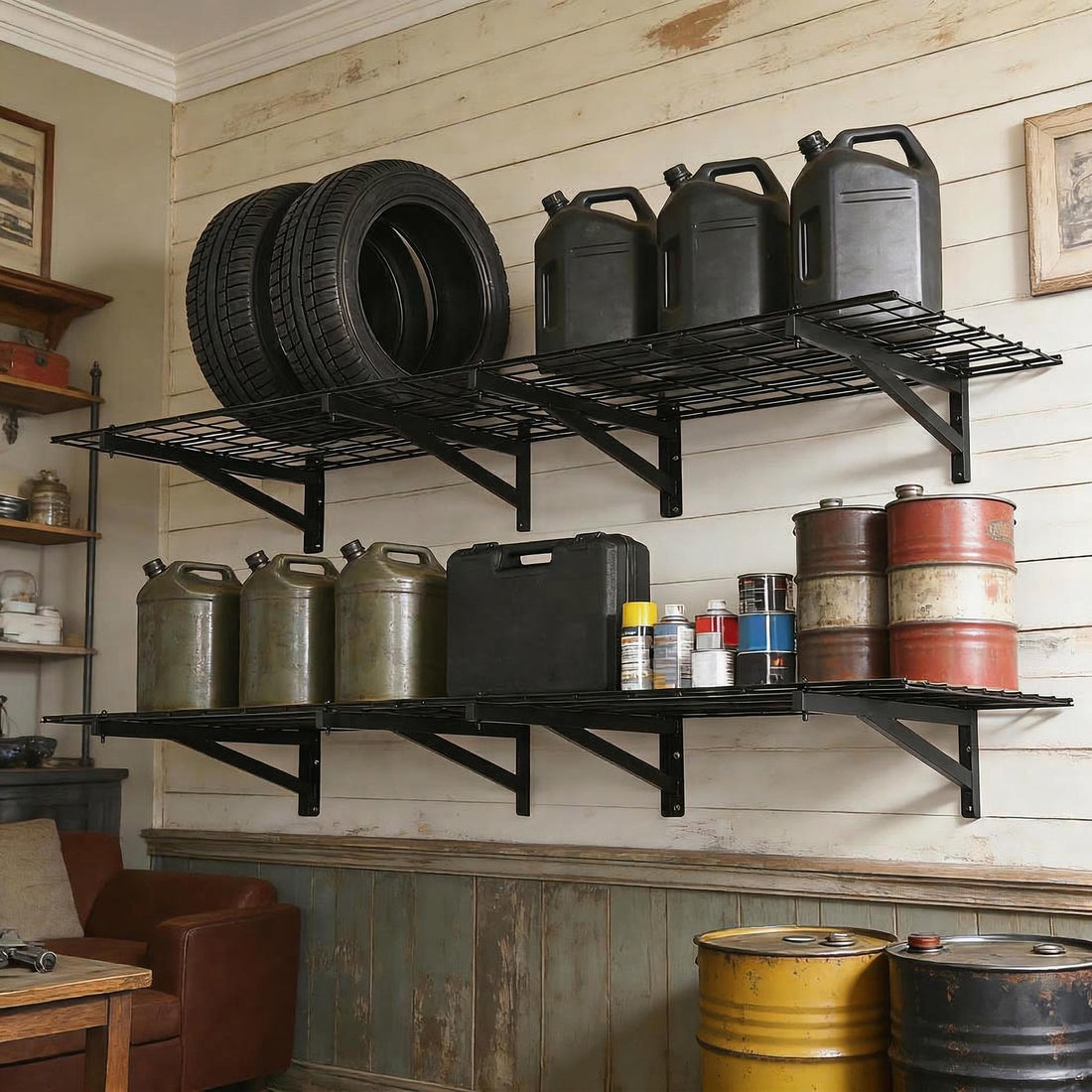 Garvee Garage Wall Shelving 1400lbs Capacity Heavy Duty Steel Adjustable Brackets Open-Grid Design Black for Garage Storage