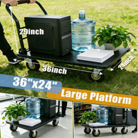 Garvee Heavy Duty Platform Truck Cart 1800LBS Capacity Foldable Handle Steel Flatbed Dolly with 6" Swivel Wheels and Brakes for Warehouse and Shipping